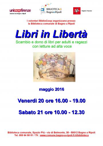 Libri in Libertà, scambio e dono di libri per adulti e ragazzi: Biblioteca Comunale, 20 e 21 maggio 2016